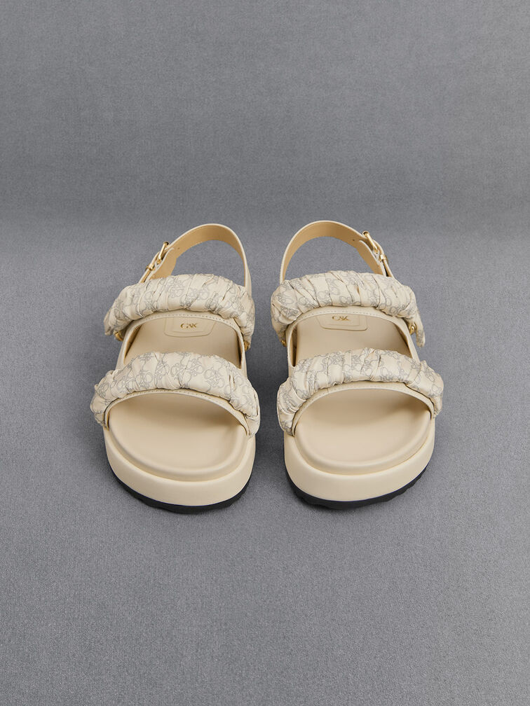 Tully Leather Ruched-Strap Sandals, Chalk, hi-res