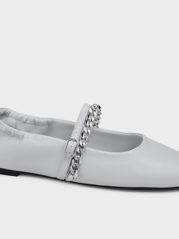 Georgie Chain Mary Jane Flats, Light Grey, hi-res