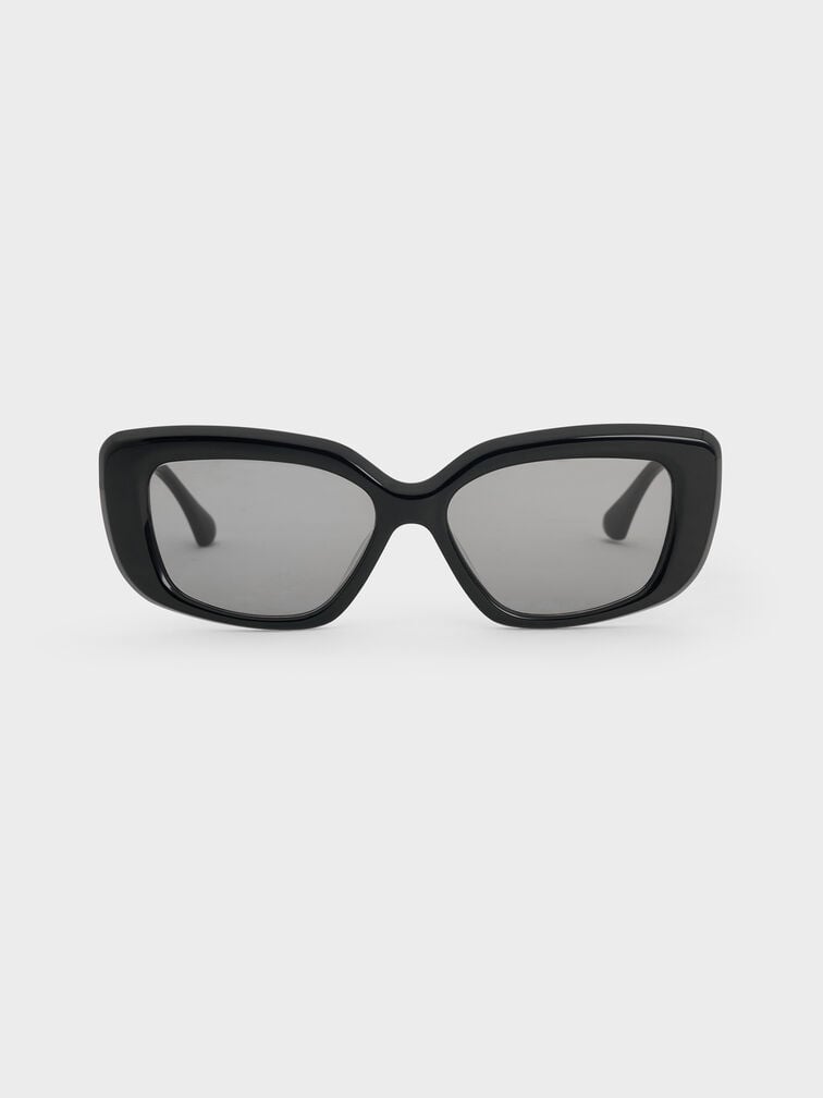 Alix Recycled Acetate Metallic-Accent Butterfly Sunglasses, Black, hi-res