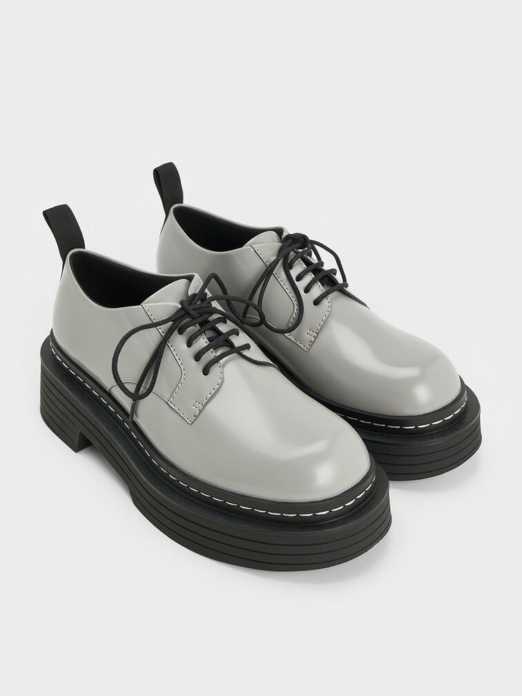 Lace-Up Platform Derbys, Grey, hi-res