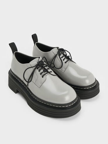 Lace-Up Platform Derbys, Grey, hi-res