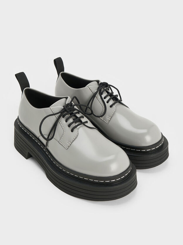 Lace-Up Platform Derbys, Grey, hi-res