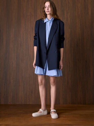 Felt Buckled Mary Jane Flats, Light Grey, hi-res