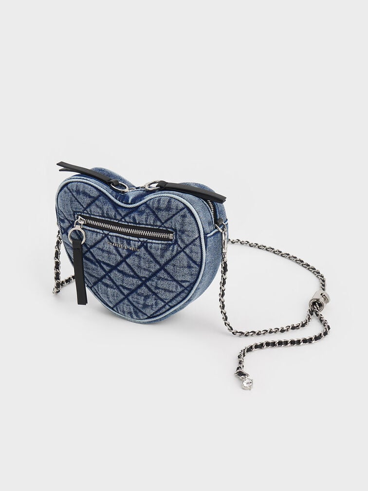 Philomena Denim Quilted Heart Crossbody Bag, Denim Blue, hi-res