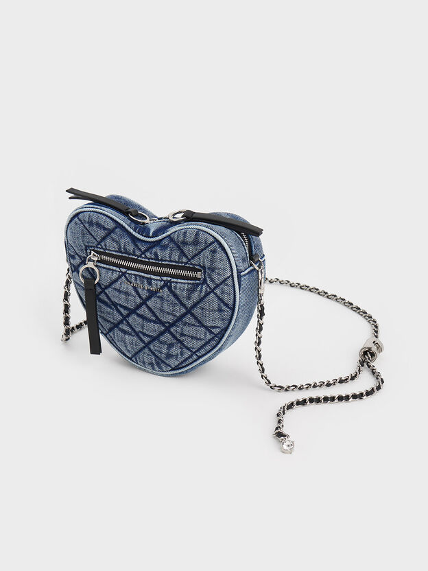 Philomena Denim Quilted Heart Crossbody Bag, Denim Blue, hi-res