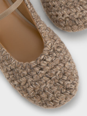 Crochet Mary Jane Flats, Taupe, hi-res