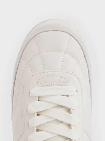 Faux Suede Two-Tone Low-Top Sneakers, White, hi-res