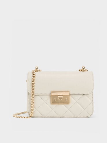 Alva Quilted Chain-Handle Bag, Ivory, hi-res