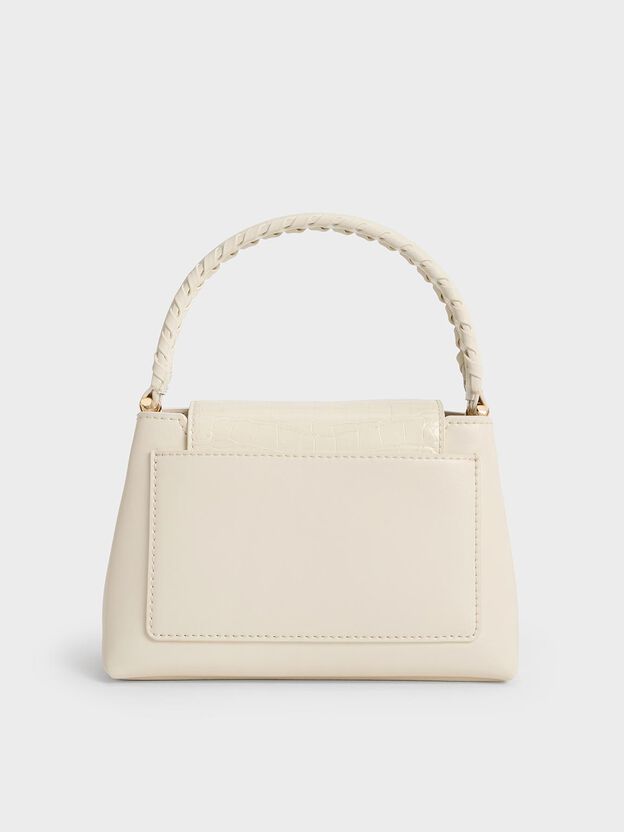 Arwen Croc-Effect Top Handle Bag, Cream, hi-res