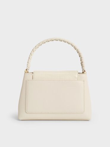 Arwen Croc-Effect Braided-Strap Top Handle Bag, Cream, hi-res