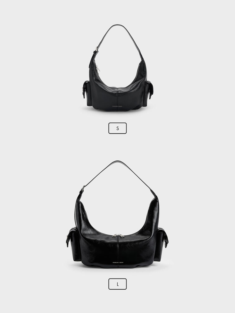 Large Bessie Side-Pocket Hobo Bag, Noir, hi-res