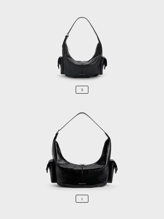 Large Bessie Side-Pocket Hobo Bag, Noir, hi-res