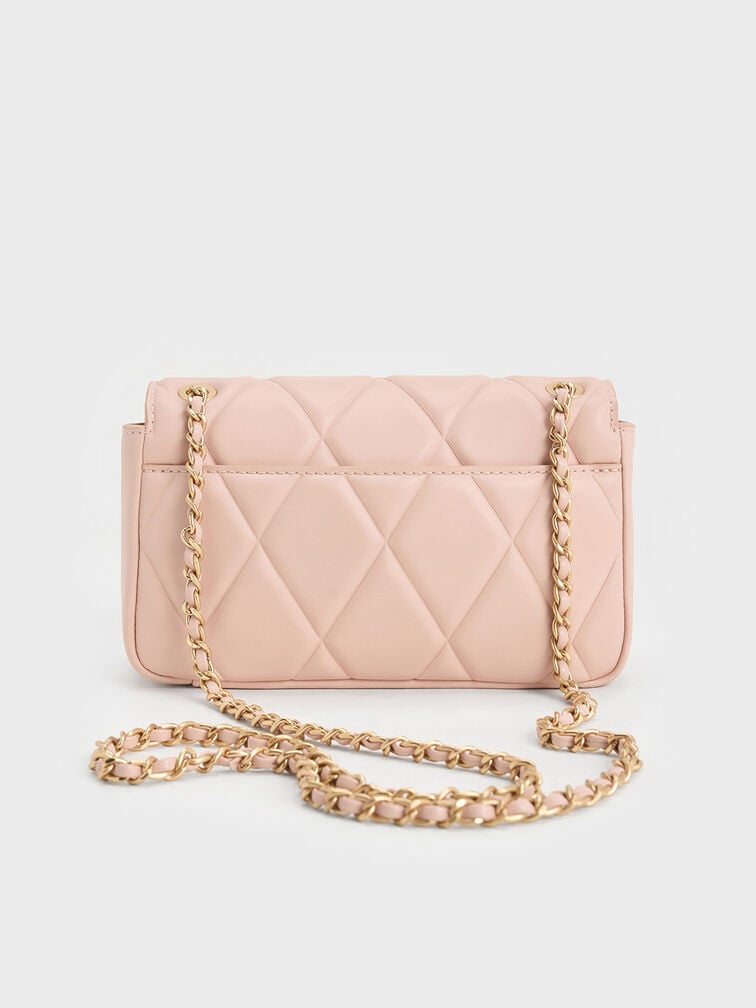 Arwen Diamond-Quilt Braided-Strap Shoulder Bag, Light Pink, hi-res