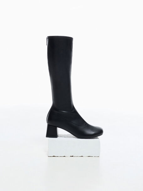 Block-Heel Knee-High Boots, Black, hi-res