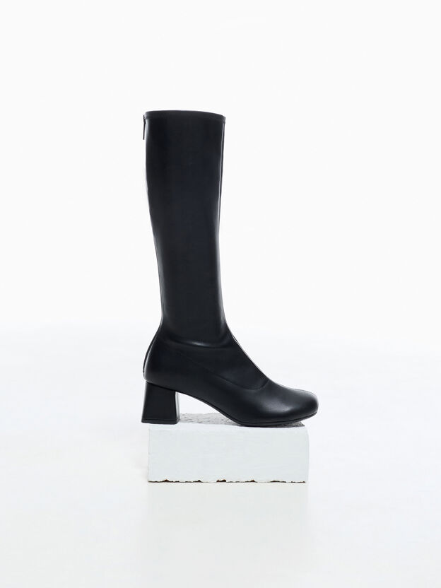 Block-Heel Knee-High Boots, Black, hi-res