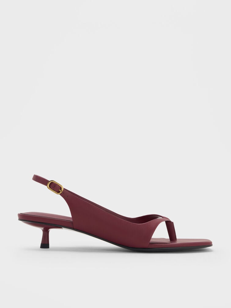 Rayne Square-Toe Kitten-Heel Thong Slingback Sandals, Burgundy, hi-res
