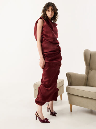 Lu Patent Leather Bow Blade-Heel Slingback Pumps, Burgundy, hi-res