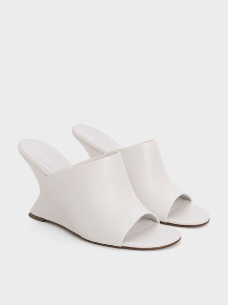 Sculptural-Heel Wedges, White, hi-res