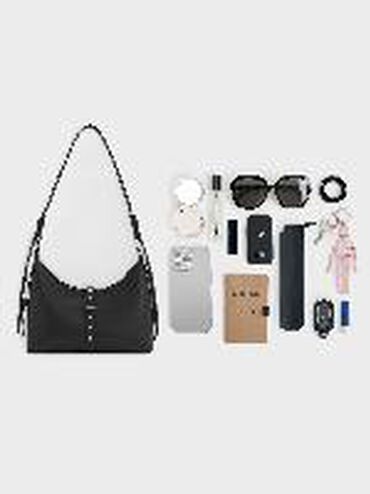 Lark Studded Belted Shoulder Bag, Noir, hi-res