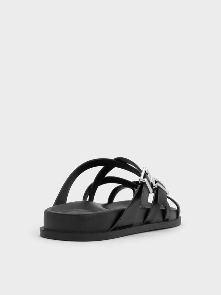 Crossover Toe-Ring Sandals, Black, hi-res