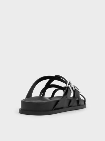 Crossover Toe-Ring Sandals, Black, hi-res