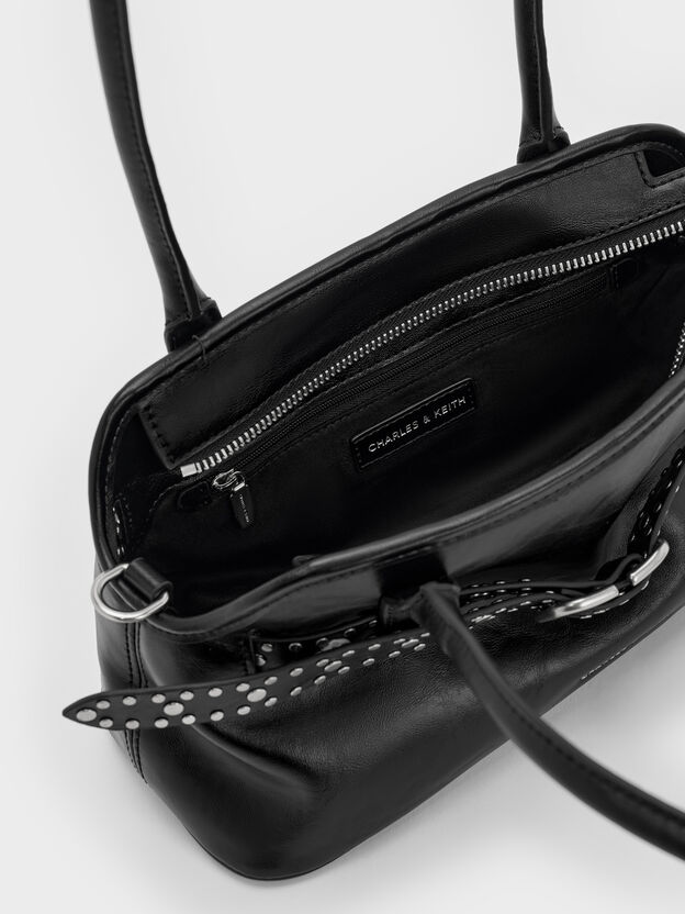 Victoria Studded Belted Shoulder Bag, Noir, hi-res