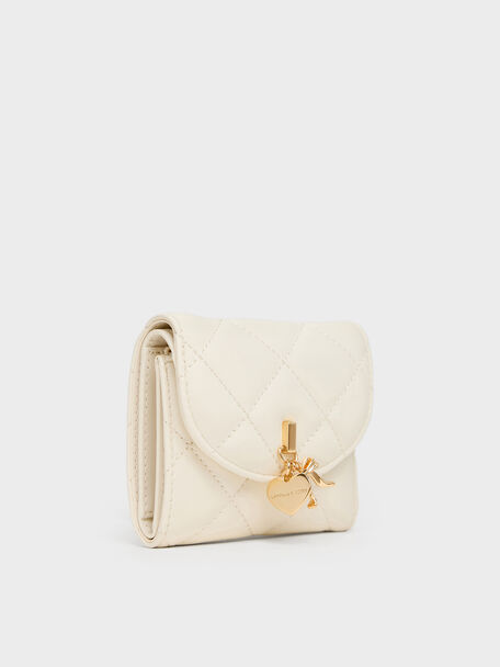 Arrietty Quilted Curved-Flap Wallet, Cream, hi-res