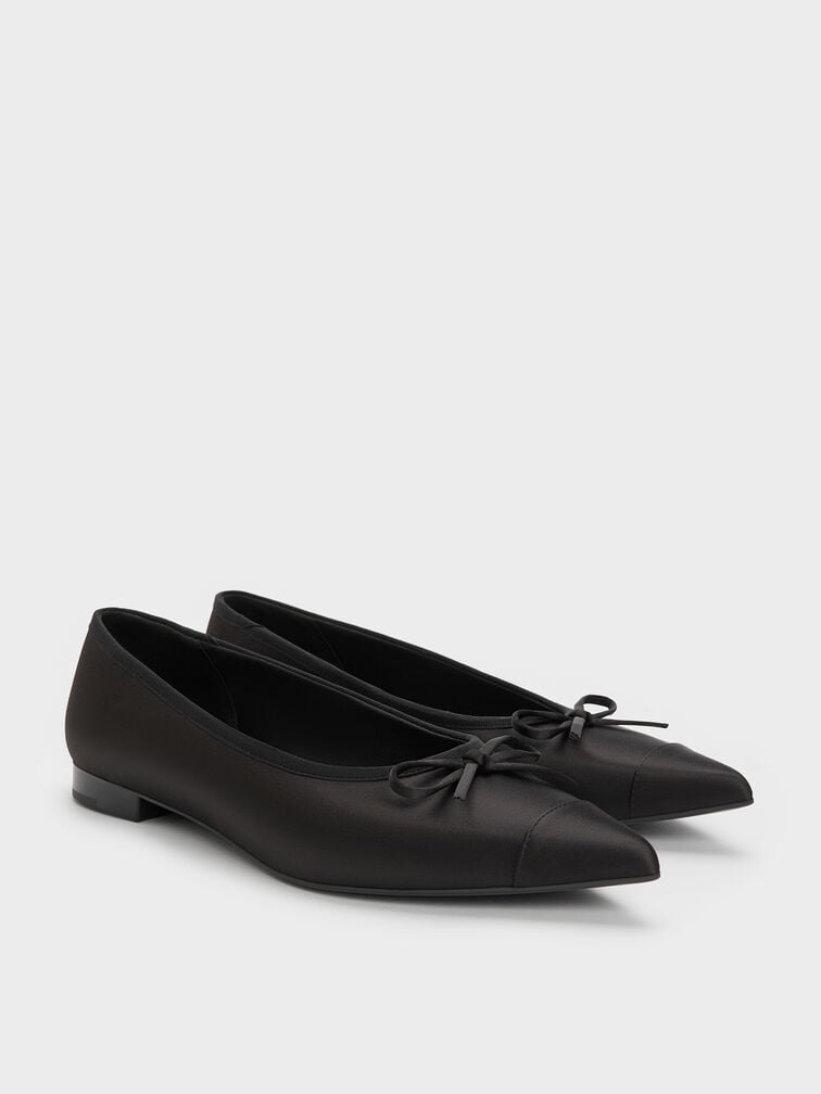 Briella Satin Cap-Toe Flats, Black Textured, hi-res