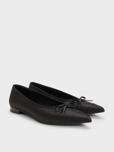 Briella Satin Cap-Toe Flats, Black Textured, hi-res
