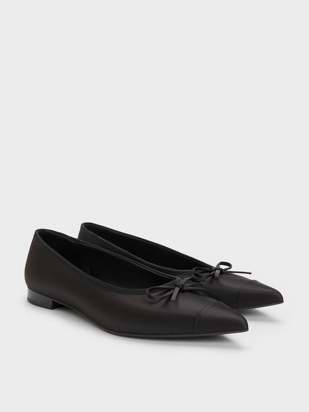 Briella Satin Cap-Toe Flats, Black Textured, hi-res