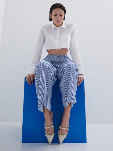 Double-Bow Pointed-Toe Mules, White, hi-res