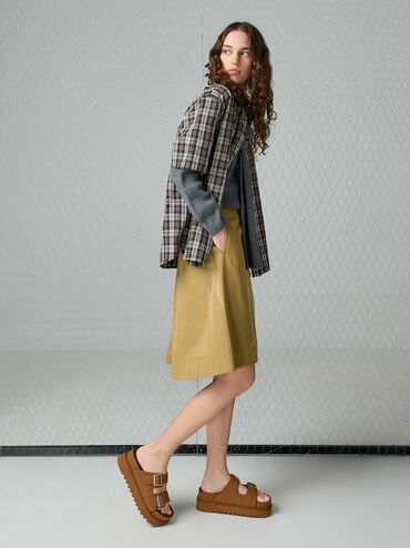 Buckled Double-Strap Flatform Sandals, Brown, hi-res