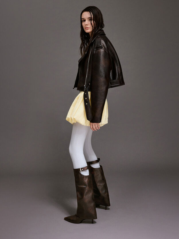 Cut-Out Stiletto Knee-High Boots, Brown, hi-res