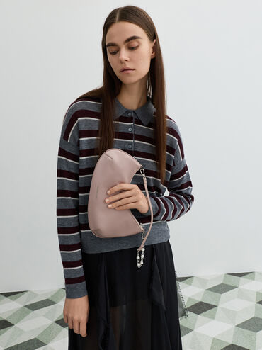 Dion Satin Chain-Handle Asymmetric Shoulder Bag, Blushed Mauve, hi-res