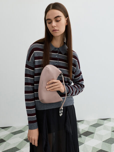 Dion Satin Chain-Handle Asymmetric Shoulder Bag, Blushed Mauve, hi-res
