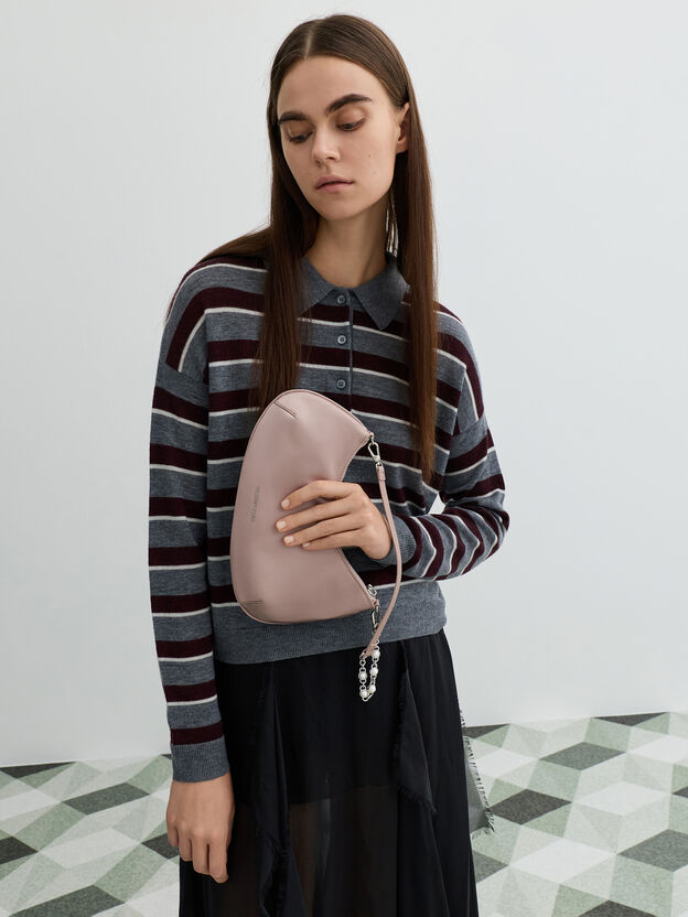 Dion Satin Chain-Handle Asymmetric Shoulder Bag, Blushed Mauve, hi-res