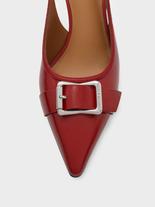 Anita Buckled Pointed Slingback Pumps, Red, hi-res