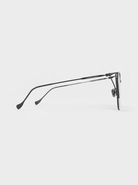 Shea Metallic-Rim Square Sunglasses, Black, hi-res