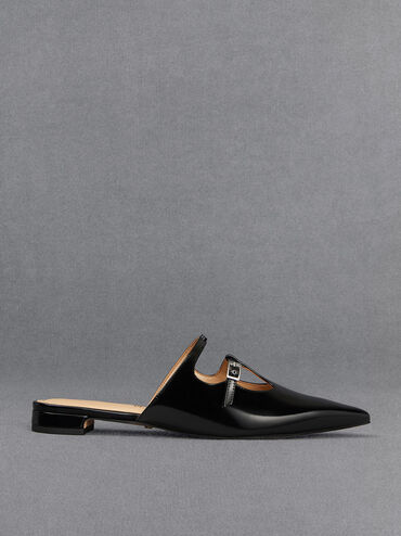 Leather T-Bar Double-Strap Mules, Black Box, hi-res