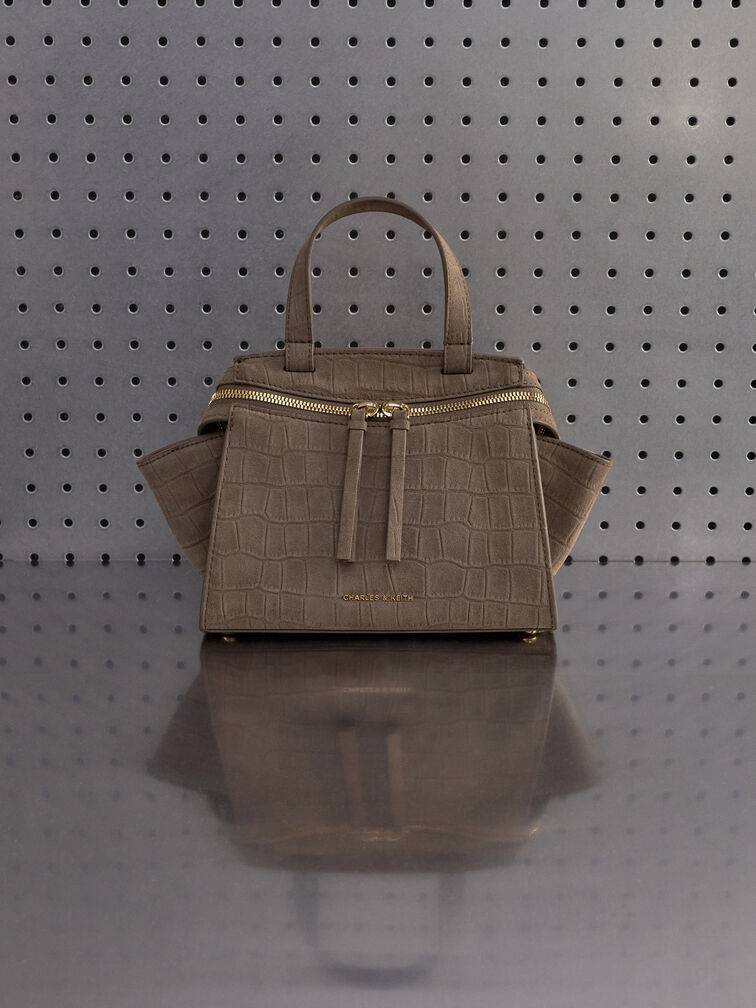 Pansy Trapeze Top Handle Bag, Stone Grey, hi-res