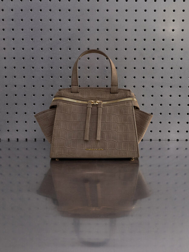 Pansy Trapeze Top Handle Bag, Stone Grey, hi-res