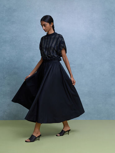 Glittered Mesh Heeled Mules, Black Textured, hi-res