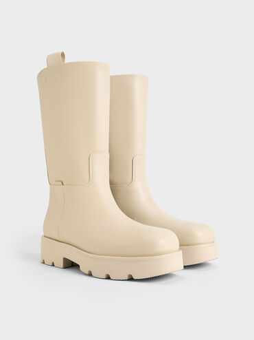 Double Pull-Tab Calf Boots, Beige, hi-res
