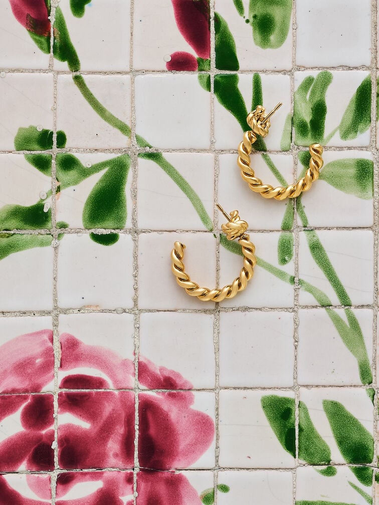 Sable Rope-Knot Hoop Earrings, Gold, hi-res