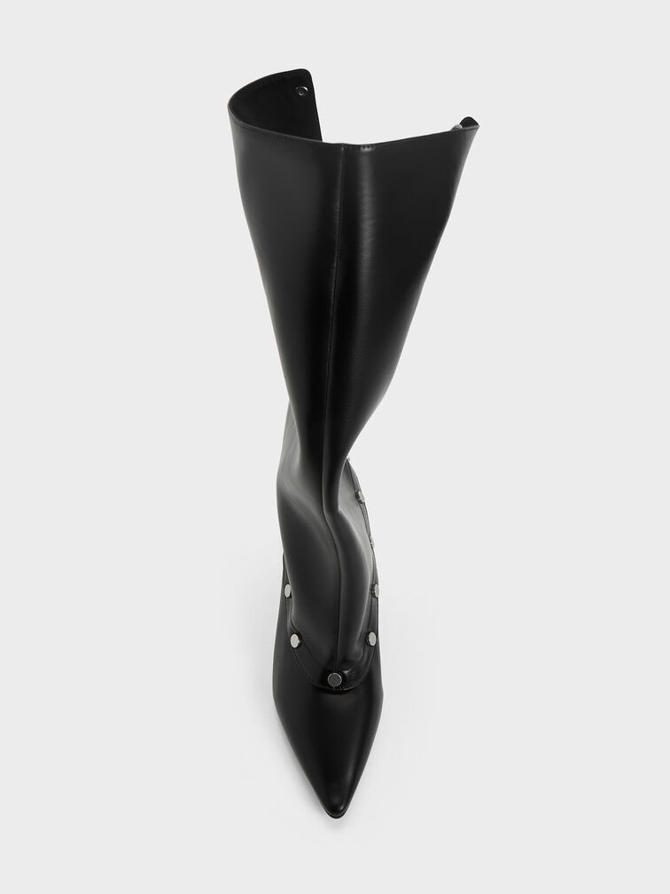 Gael Studded Convertible Kitten-Heel Knee-High Boots, Black, hi-res