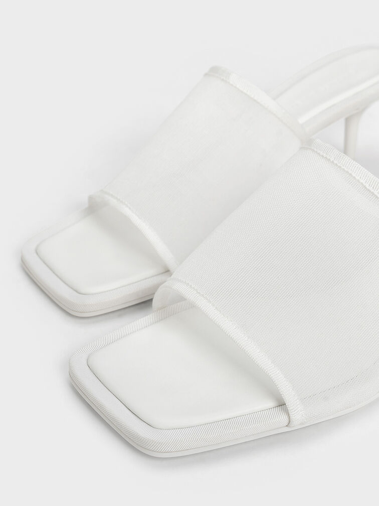 Loren Mesh Kitten-Heel Mules, White, hi-res