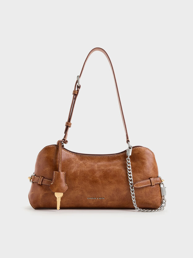 Delfina Chain Side-Belt Shoulder Bag, Distressed Tan, hi-res