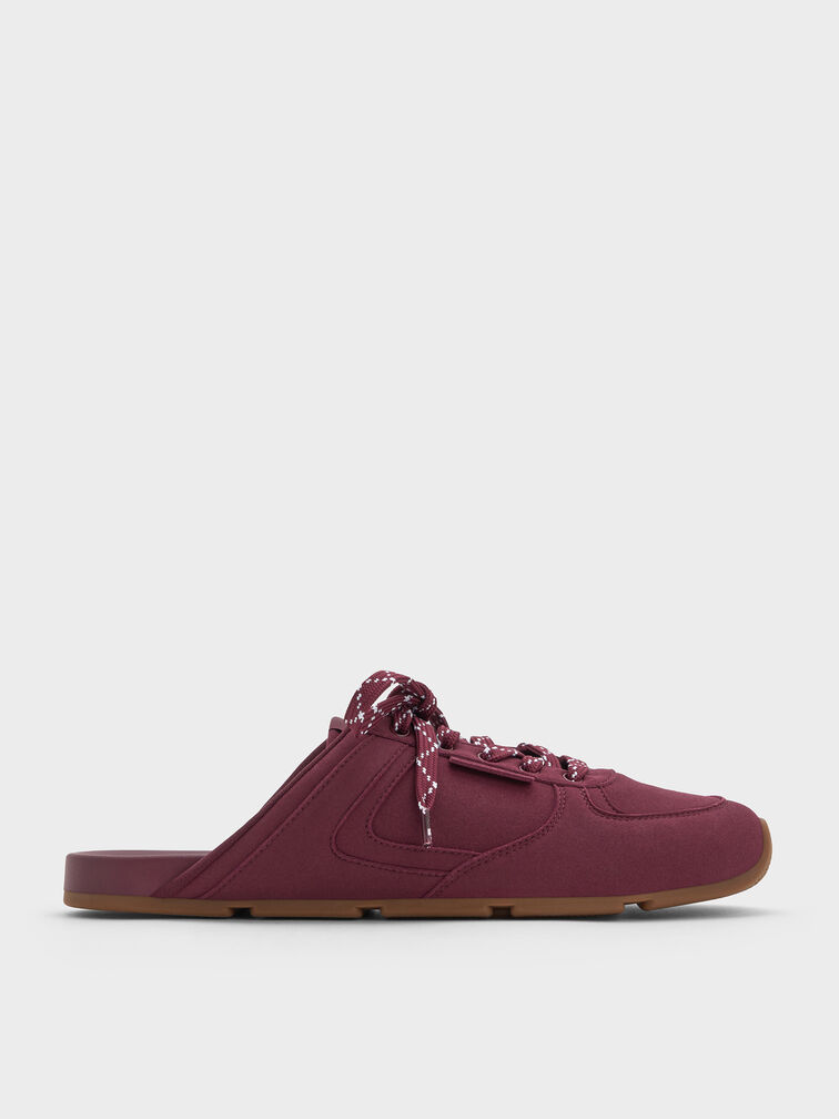 Patterned-Lace Slip-On Sneakers, Burgundy, hi-res