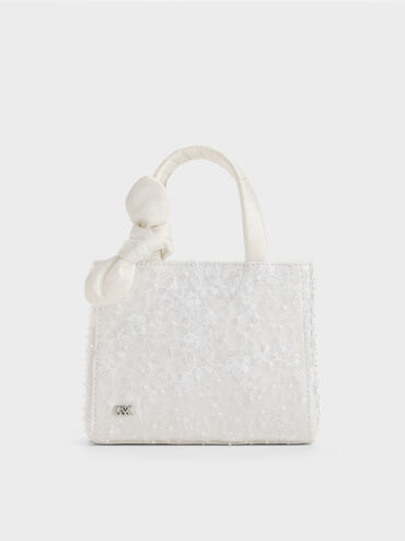Albany Embroidered-Mesh Beaded Mini Bag, White, hi-res