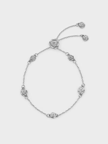 Rosalind Flower-Motif Bracelet, Brushed Silver, hi-res
